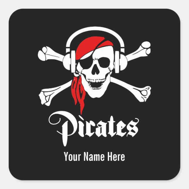 Music Pirate Skull Square Sticker (Front)