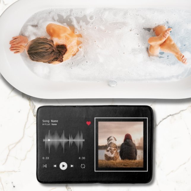 Music Player Artist and Song Personalized Black Bath Mat (Creator Uploaded)