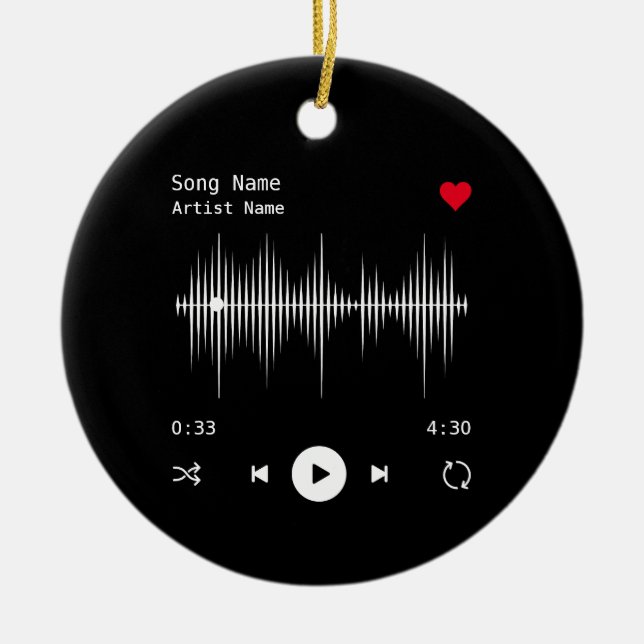 Music Player Artist and Song Personalized Black Ceramic Ornament (Front)
