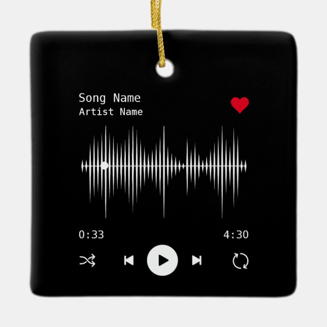Music Player Artist and Song Personalized Black Ceramic Ornament (Front)