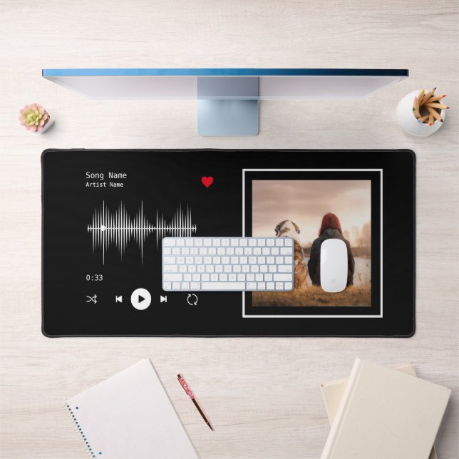 Music Player Artist and Song Personalized Black Desk Mat (Office 1)