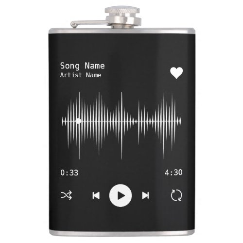 Music Player Artist and Song Personalized Black Flask