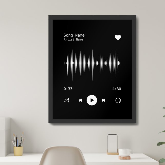 Music Player Artist and Song Personalized Black Framed Art (Home Office)