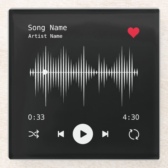 Music Player Artist and Song Personalized Black Glass Coaster (Front)