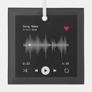 Music Player Artist and Song Personalized Black Glass Ornament