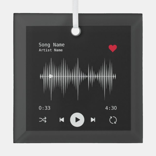 Music Player Artist and Song Personalized Black Glass Ornament (Front)