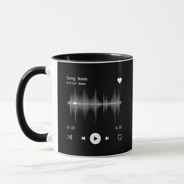 Music Player Artist and Song Personalized Black Mug (Left)