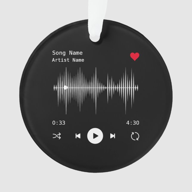 Music Player Artist and Song Personalized Black Ornament (Front)