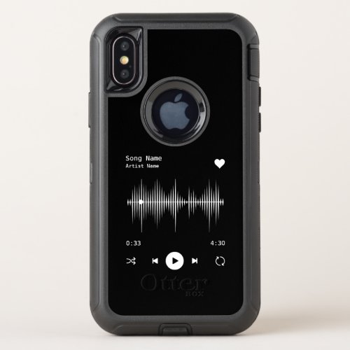 Music Player Artist and Song Personalized Black OtterBox Defender iPhone X Case