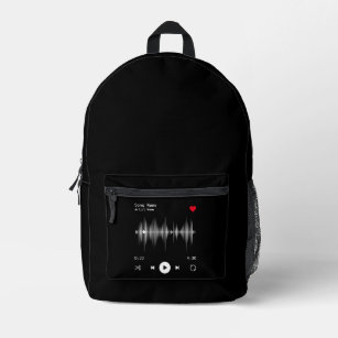 Music Player Artist and Song Personalized Black Printed Backpack