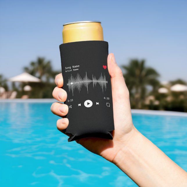 Music Player Artist and Song Personalized Black Seltzer Can Cooler (In Situ Pool)