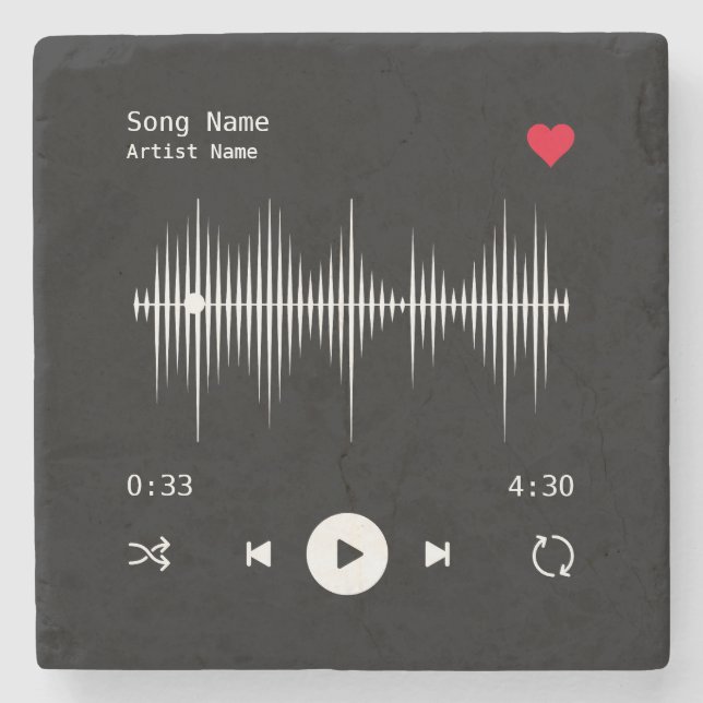 Music Player Artist and Song Personalized Black Stone Coaster (Front)