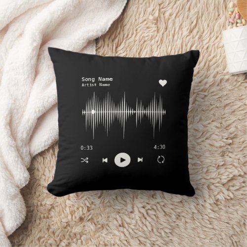 Music Player Artist and Song Personalized Black Throw Pillow