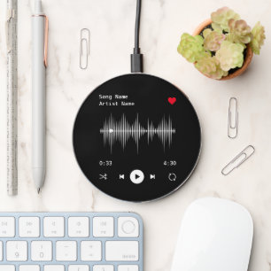 Music Player Artist and Song Personalized Black Wireless Charger