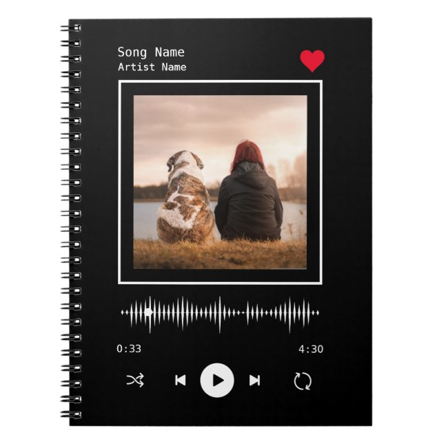 Music Player Artist and Song Personalized Photo Notebook (Front)