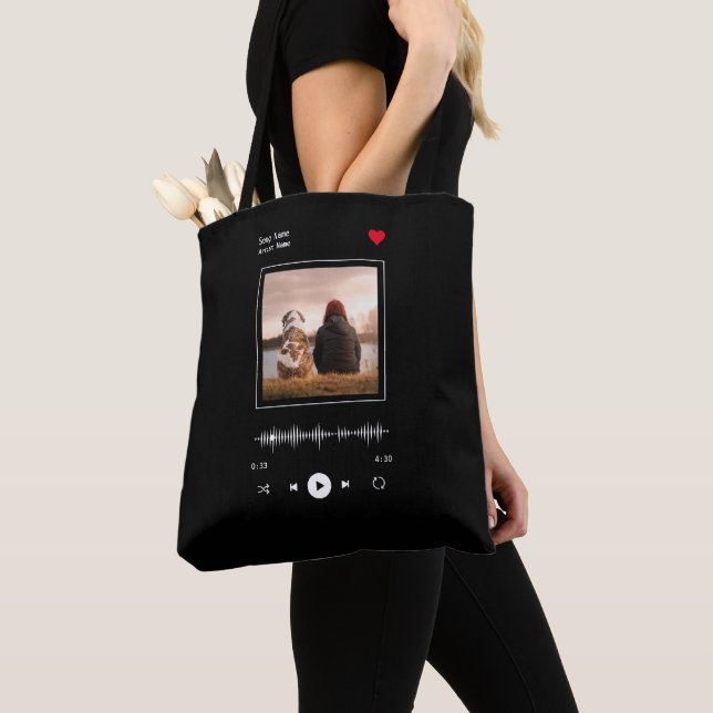 Music Player Artist and Song Personalized Photo Tote Bag (Close Up)