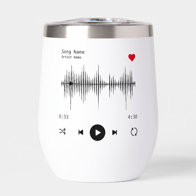 Music Player Artist and Song Personalized Thermal Wine Tumbler (Front)