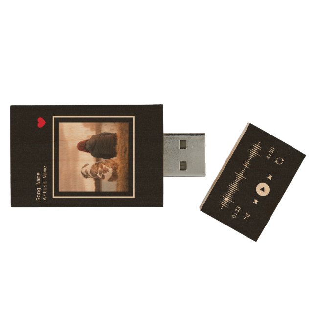 Music Player Artist and Song Personalized  Wood Flash Drive (Opened)