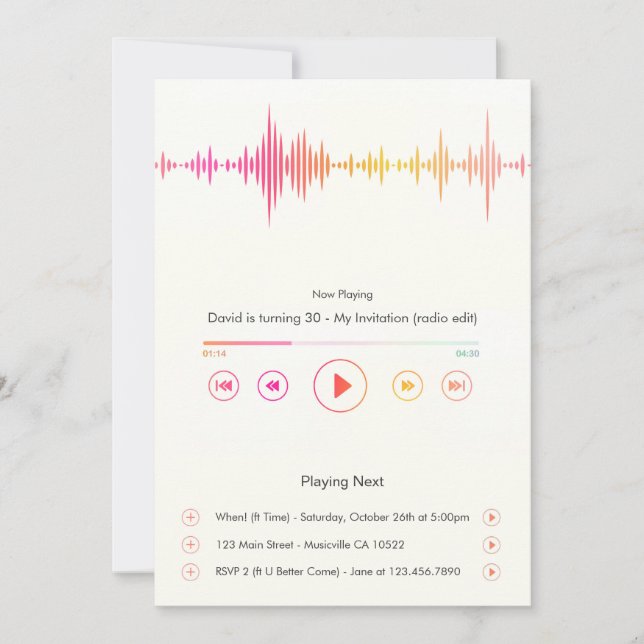 Music Player Birthday Invitation (Front)