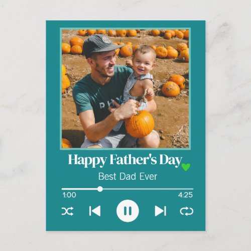 Music Player Fathers Day Best Dad Ever Turquoise   Postcard