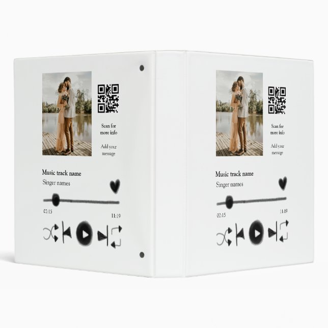 Music player personalized couple love q r code tex 3 ring binder (Background)