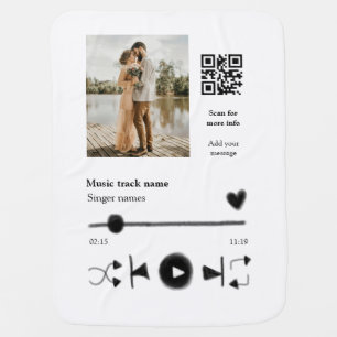 Music player personalized couple love q r code tex baby blanket