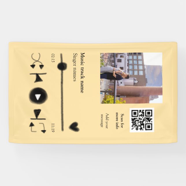 Music player personalized couple love q r code tex banner (Horizontal)