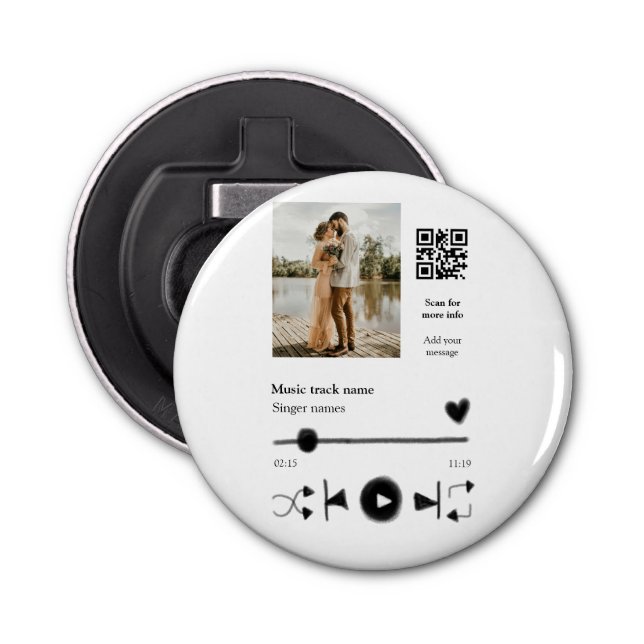Music player personalized couple love q r code tex bottle opener (Front)