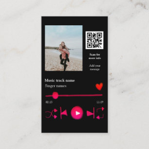 Music player personalized couple love q r code tex business card