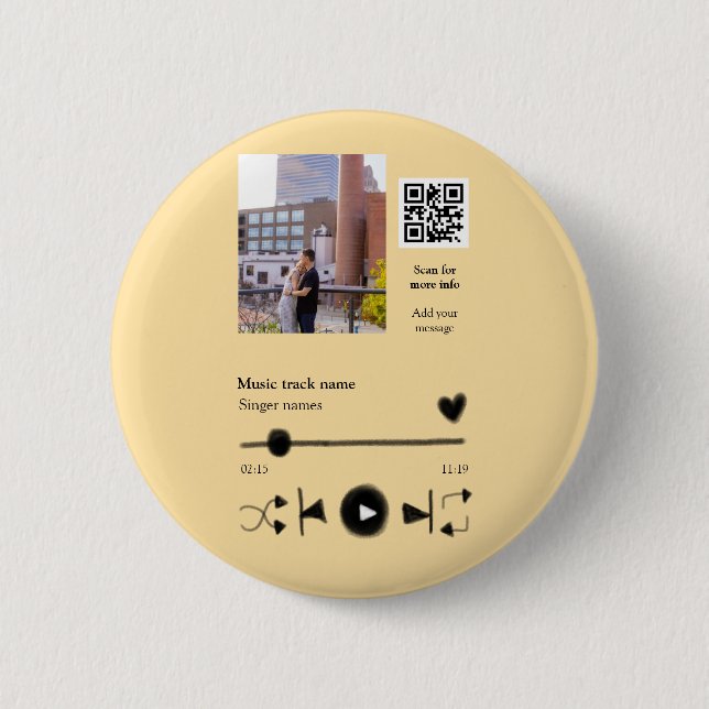 Music player personalized couple love q r code tex button (Front)