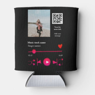 Music player personalized couple love q r code tex can cooler
