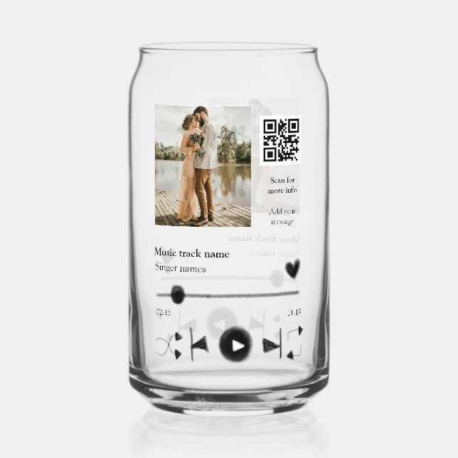 Music player personalized couple love q r code tex can glass (Front)