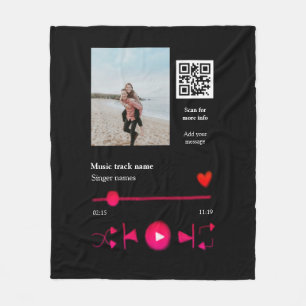Music player personalized couple love q r code tex fleece blanket