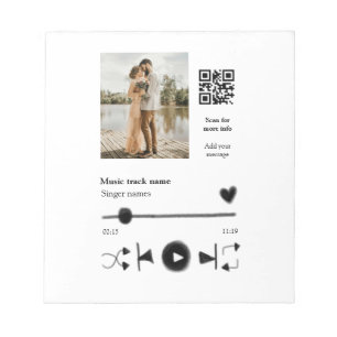 Music player personalized couple love q r code tex notepad