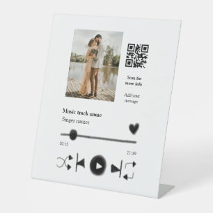 Music player personalized couple love q r code tex pedestal sign