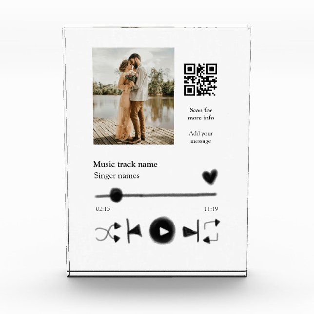 Music player personalized couple love q r code tex photo block (Front)