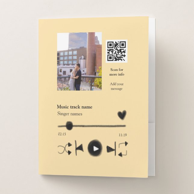 Music player personalized couple love q r code tex pocket folder (Front)