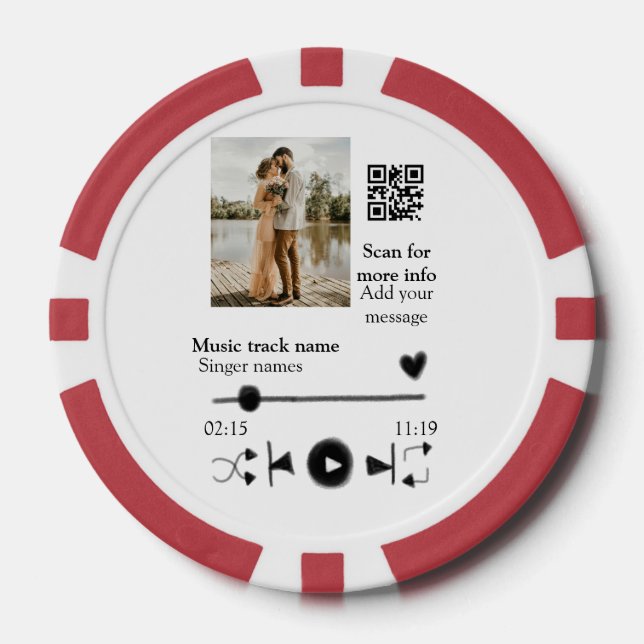Music player personalized couple love q r code tex poker chips (Front)