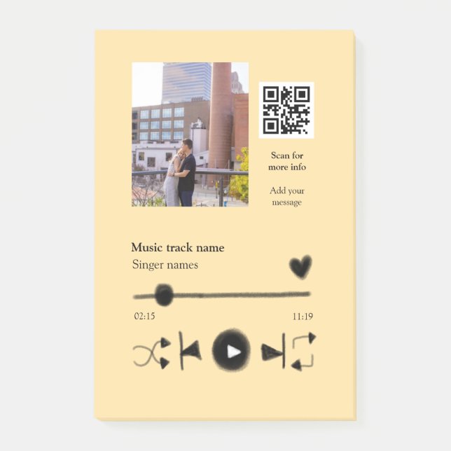 Music player personalized couple love q r code tex post-it notes (Front)