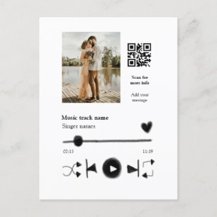 Music player personalized couple love q r code tex postcard