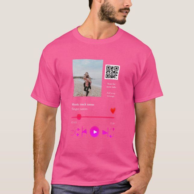 Music player personalized couple love q r code tex T-Shirt (Front)