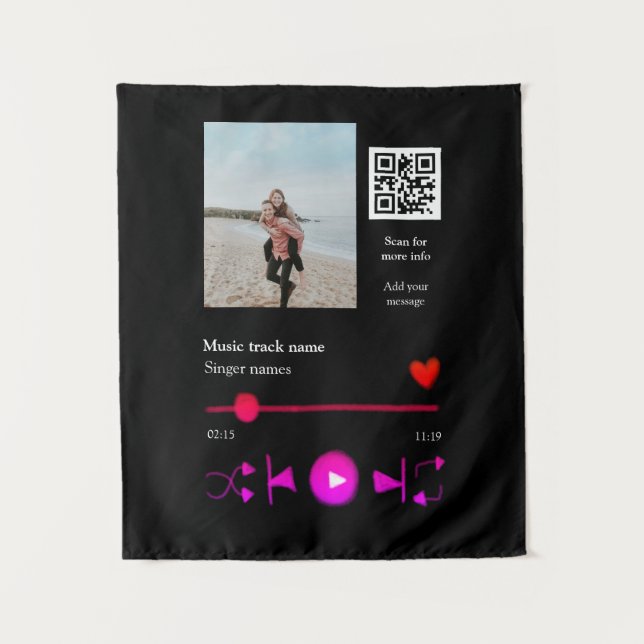 Music player personalized couple love q r code tex tapestry (Front)