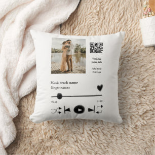 Music player personalized couple love q r code tex throw pillow