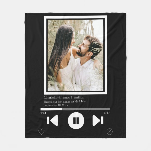 Music Player Photo Personalized Fleece Blanket (Front)
