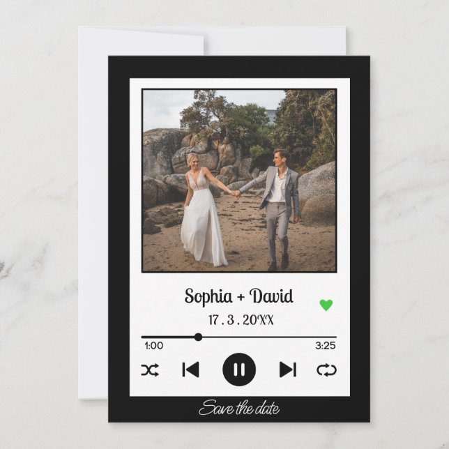 Music Player Photo Song Album Cover Save the Date Invitation (Front)
