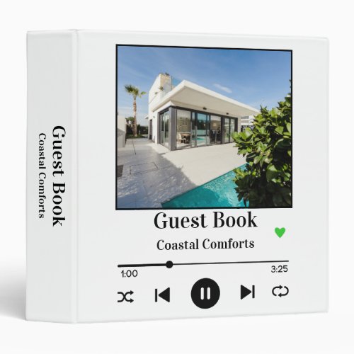 Music Player Vacation Rental Guest Book 3 Ring Binder