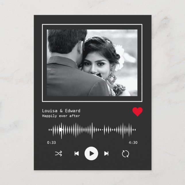 Music Player Wedding Engagement Postcard (Front)