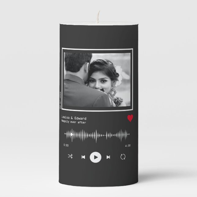 Music Player Wedding Pillar Candle (Front)