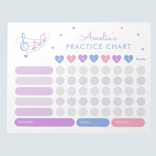 Music Practice Reward Chart Purple Pink Notepad