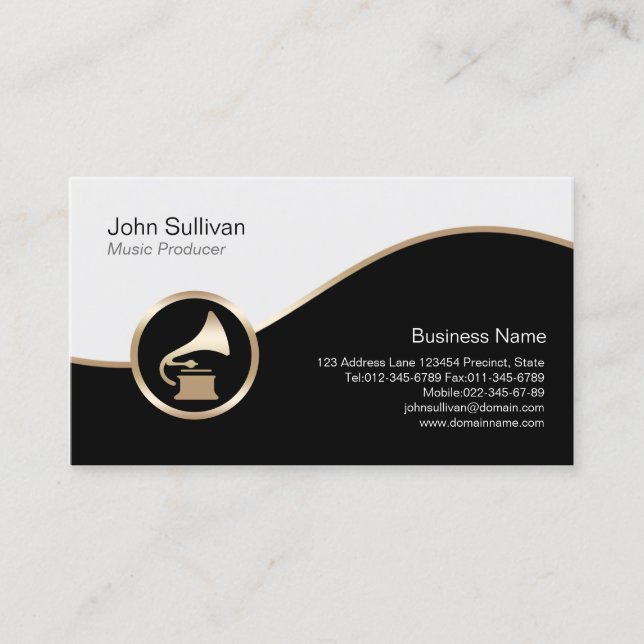 Music Producer Business Card Gold Gramophone Icon (Front)